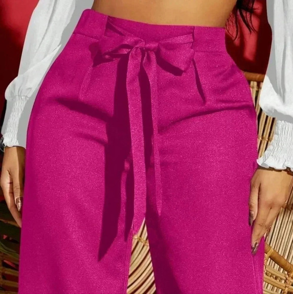 Solid Drawstring Waist Wide Leg Summer Black Pants - Picture 4 of 6